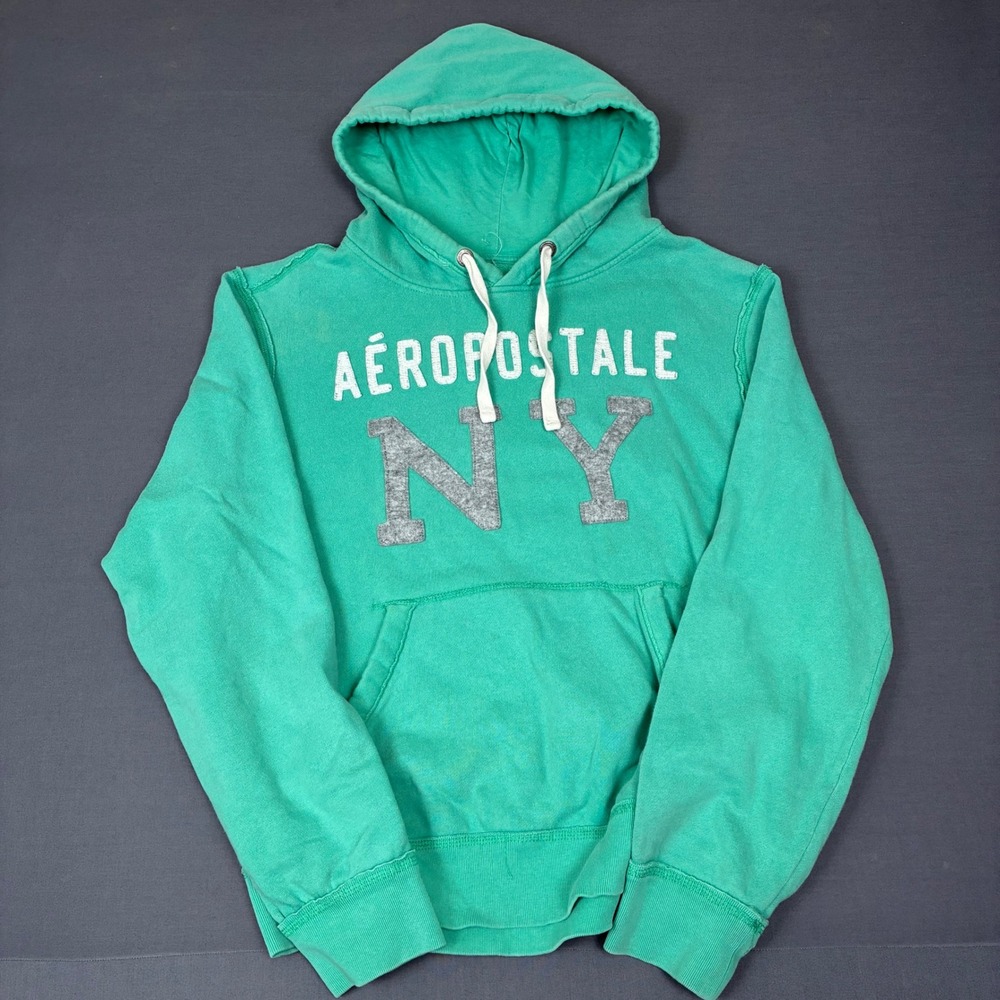Y2K Aeropostale NY Pullover Hoodie Men's Size Large Teal Green